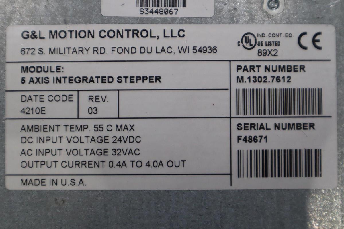 Used G & L MOTION CONTROL M.1302.7612 5-Axis Integrated Stepper 32Vac STOCK K-156-C