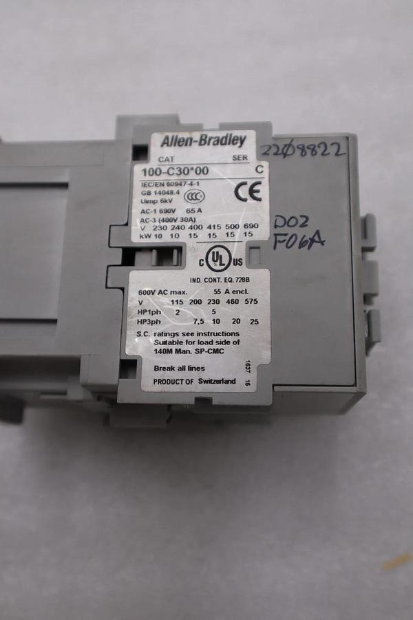 Used Allen Bradley 100-C30*00 100-C30D10 AB100C30D10 Ser C Contactor STK H1072A