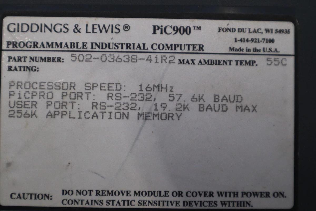 Used FIVES GIDDINGS & LEWIS 502-03638-41R2 PIC900 PROGRAMMABLE INDUSTRIAL COMPUTER