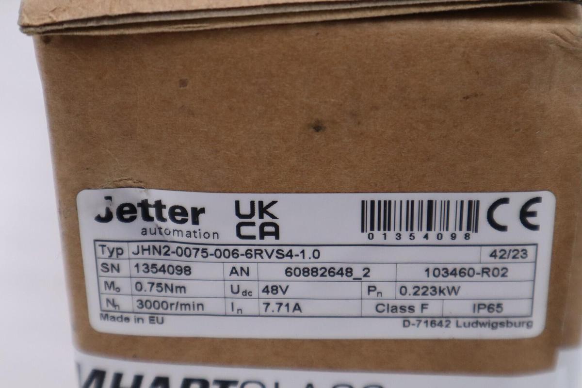 Used NEW JETTER SERVO MOTOR D-71642 TYP JHN2-0075-006-6RVS4-1.0 STOCK H948