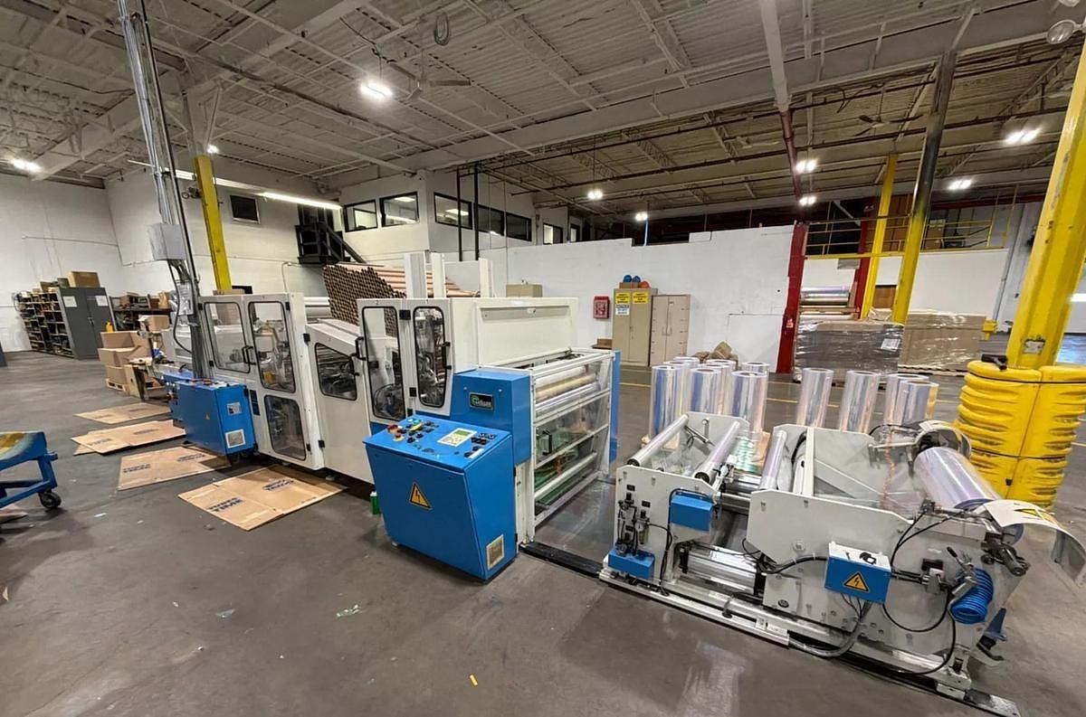 Used 40" (1000MM) MOLLER RW 1000 PLASTIC / GIFT WRAP COUNTER ROLL REWINDER LINE