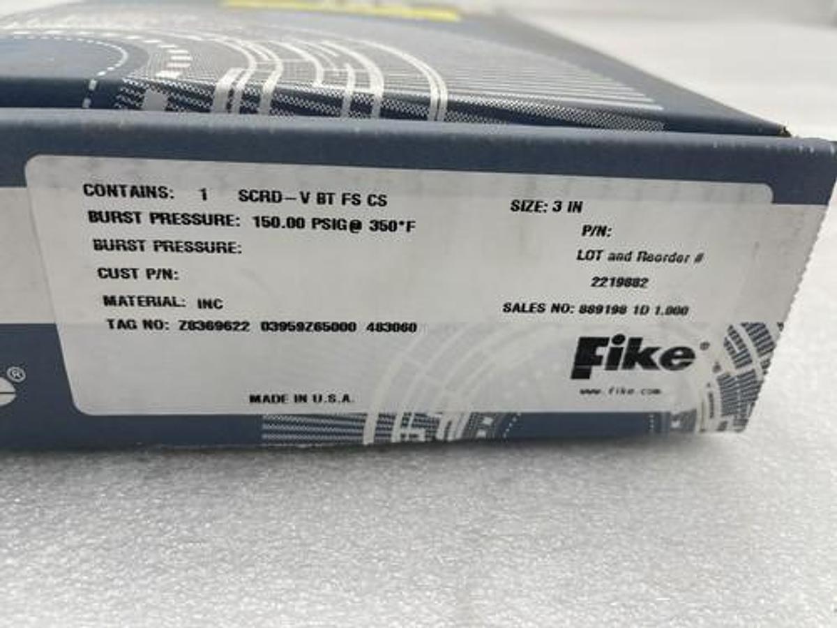 FIKE RUPTURE DISC SIZE 3 INCH scrd-v bt fs cs fike  Stock 3424