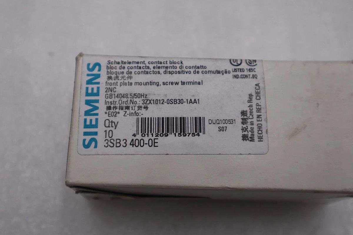 NEW OPEN BOX SIEMENS 3SB3 400-0E Auxiliary Contact BOX OF 10 STK H290A