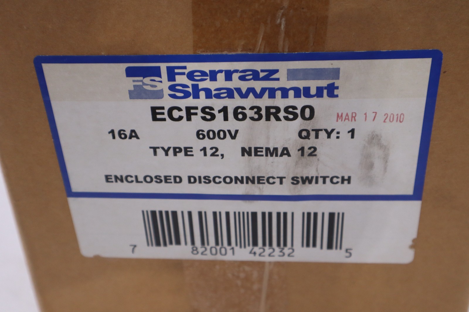 MERSEN FERRAZ SHAWMUT ECFS163RS0 ENCLOSED 508D SWITCH - STOCK GF631
