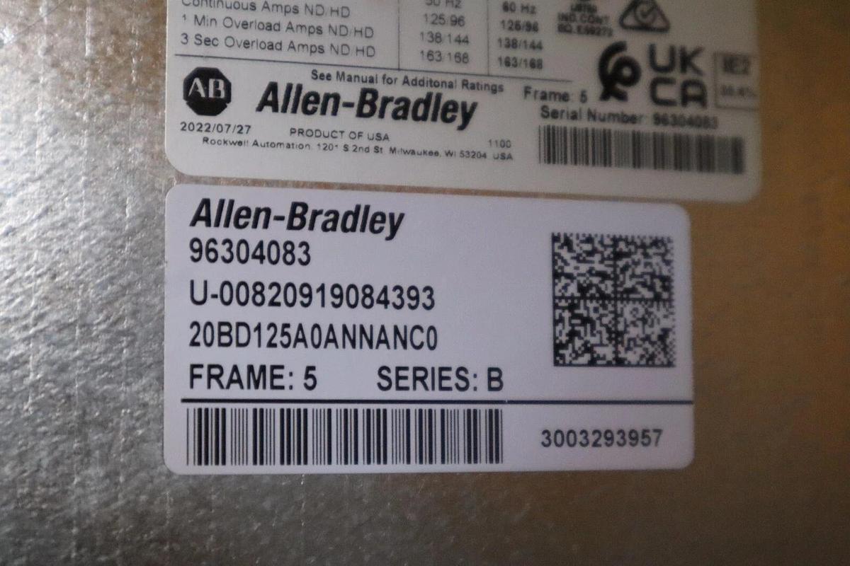 Used Allen-Bradley PowerFlex 700 Drive 20BD125A0ANNANC0 100HP 2022 NEW #3388A