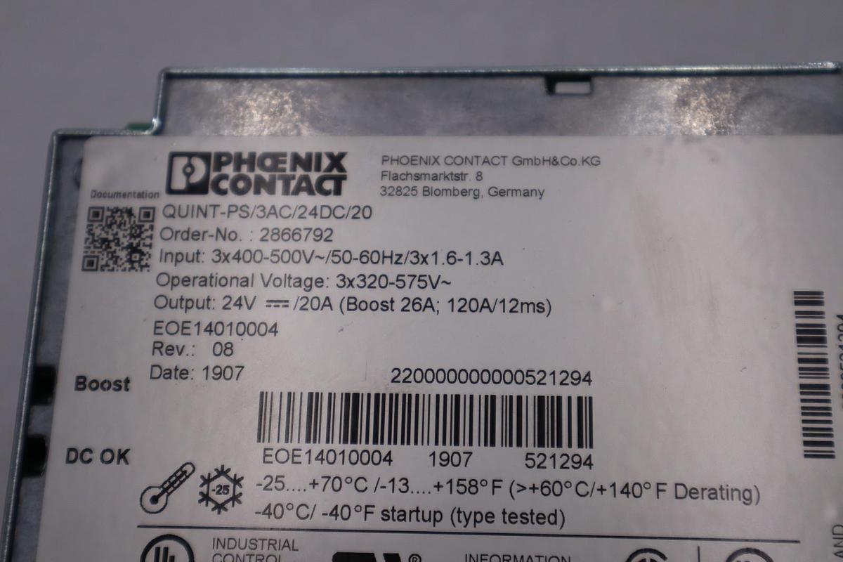 Used Phoenix Contact 2866792/ QUINT-PS/3AC/24DC/20 24V 20A Power Supply - STOCK H827C