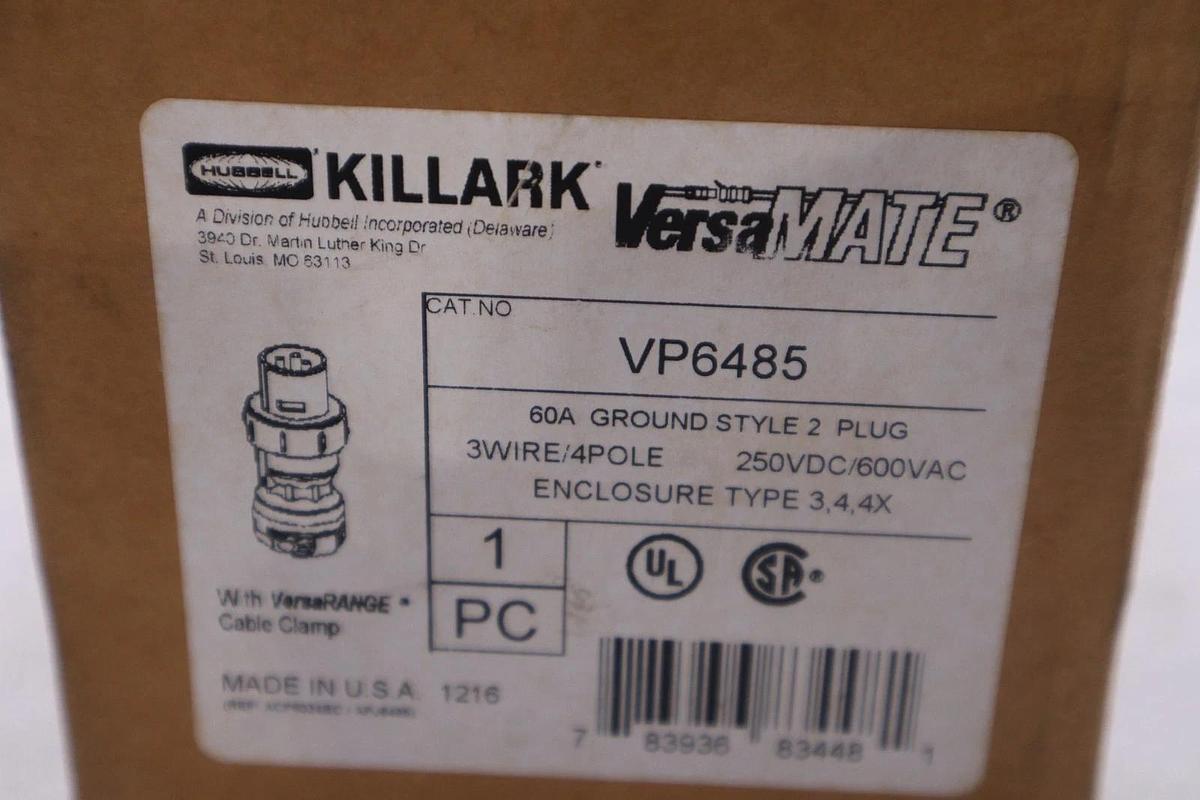 Used KILLARK VERSAMATE VP6485 60A 3P 4W Plug Assembly Pin Sleeve STOCK 1407CC