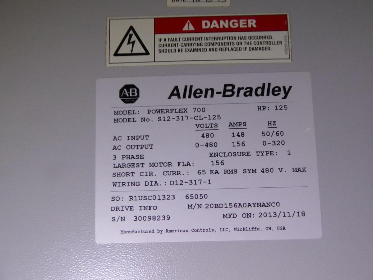 Used 20BD156A0AYNANC0 / B Allen Bradley 156 460V 125HP Powerflex 700 W/ CABINET #S610