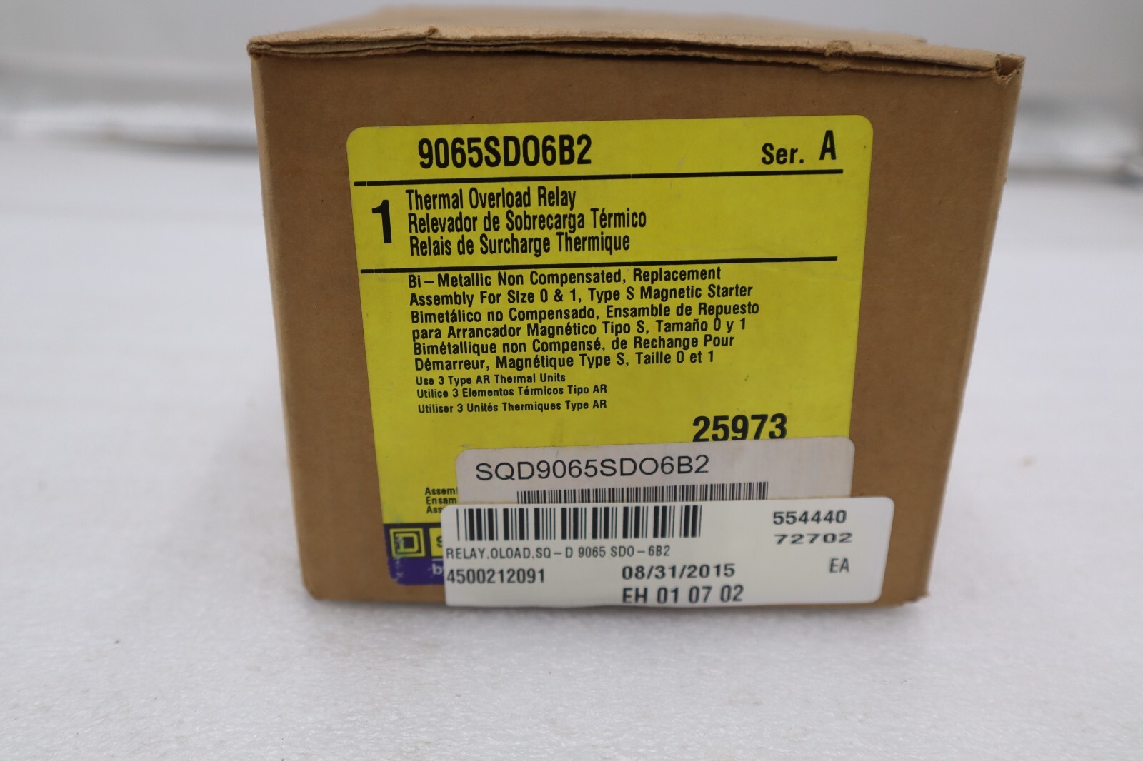 SQUARE D 9065SD06B2 THERMAL OVERLOAD RELAY T216128 NEW UNIT STOCK G320A