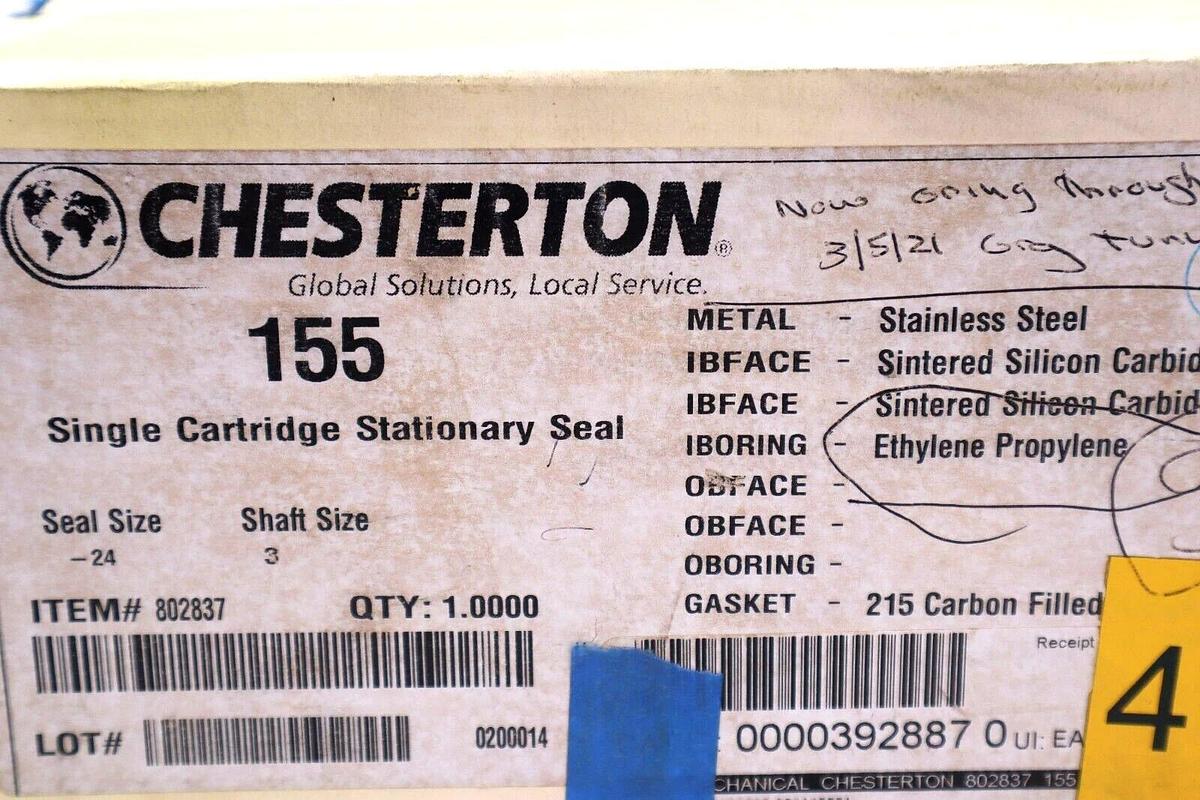 CHESTERTON 155 SINGLE CARTRIDGE STATIONARY SEAL -24 SHAFT SIZE 3 STOCK #3467