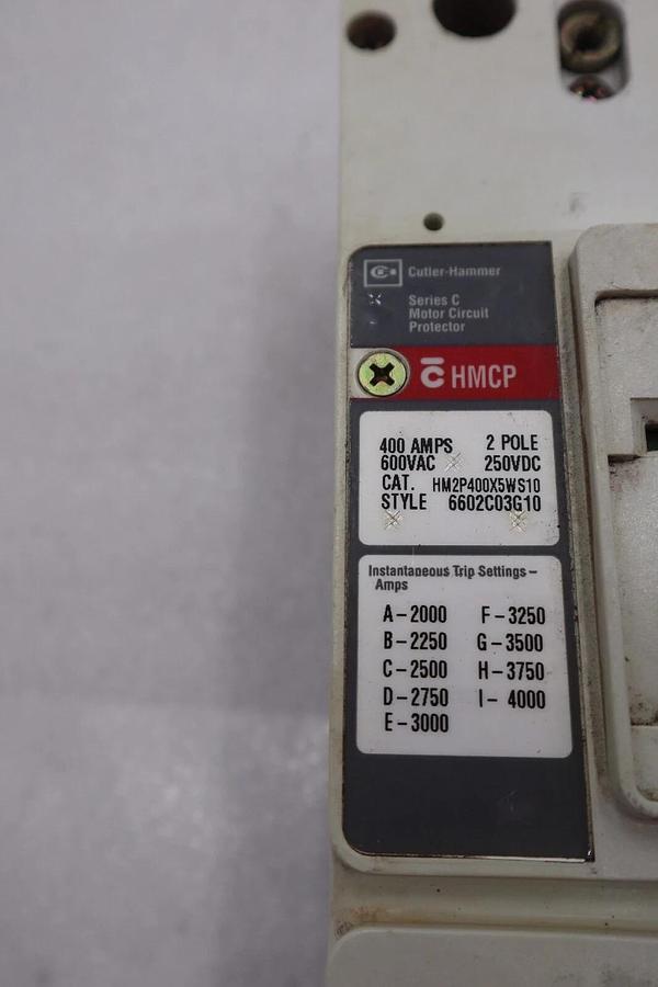 Used CUTLER-HAMMER HM2P400X5WS10 MOTOR CIRCUIT PROTECTOR SERIES C 600VAC STOCK #3220