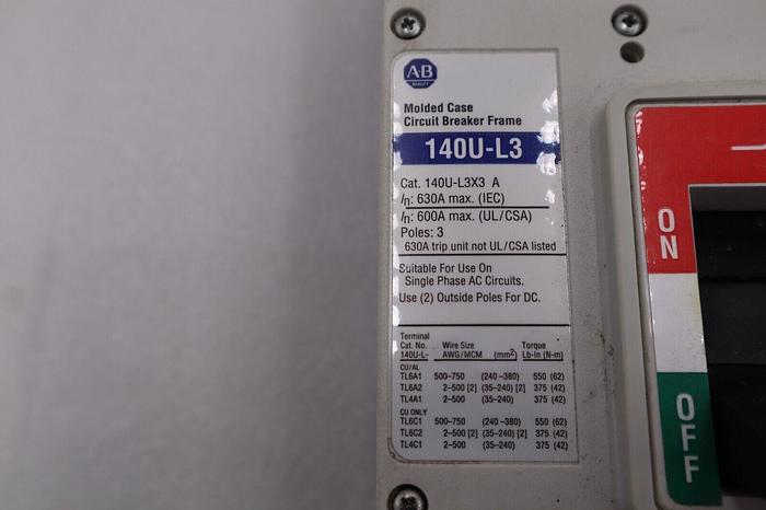 Used ALLEN BRADLEY 140U-L3X3 A CIRCUIT BREAKER 140U-L3 STOCK 2079