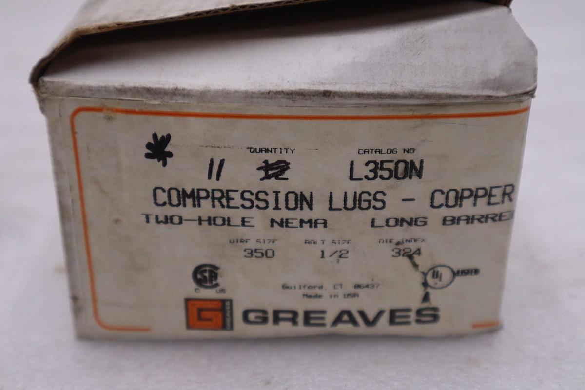 BOX OF 11 - GREAVES L350N Copper Compression Lugs 2-Hole - STOCK 5824A