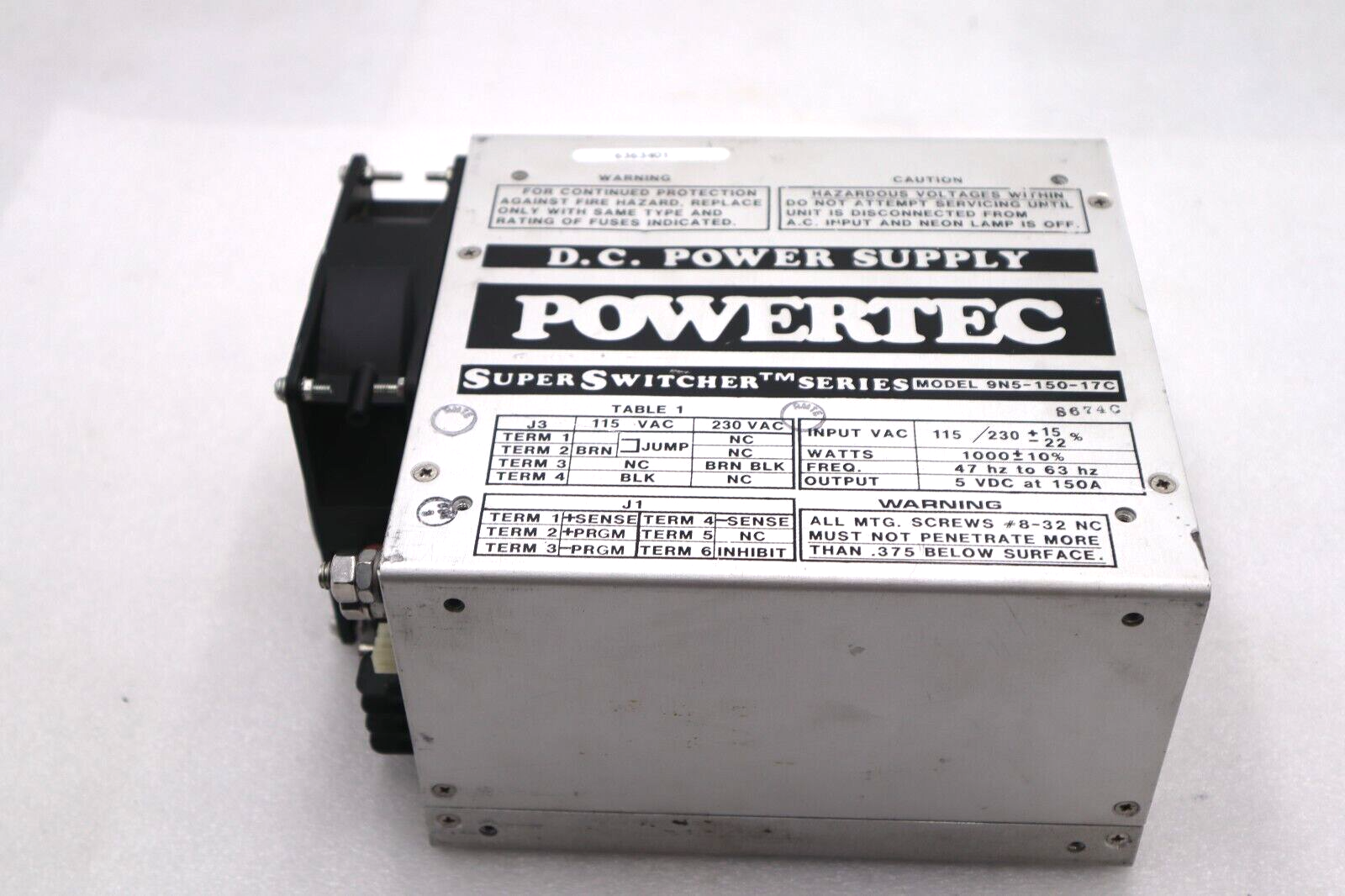 Used POWERTEC DC POWER SUPPLY MODEL 9N5-150-17C SUPER SWITCHER STOCK #1003A