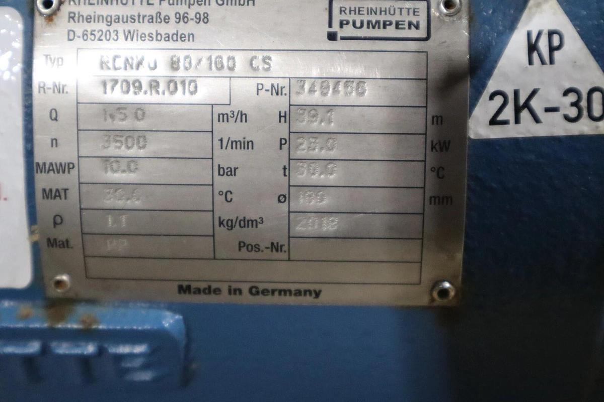 Used Rheinhutte Pump RCNKu 80/160 CS Standardized chemical pump in plastic STK S-644