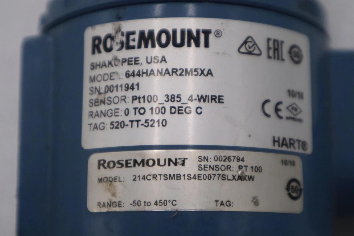 Used Rosemount 214C Temperature Sensor 214CRTSMB1S4E0077SLXAXW -50 TO 450 C #3526A