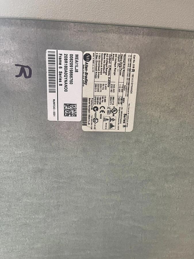 Used Allen Bradley 20BR180A0QYNAND0 SERIES B POWERFLEX 700 DRIVE VFD 150 HP S-153