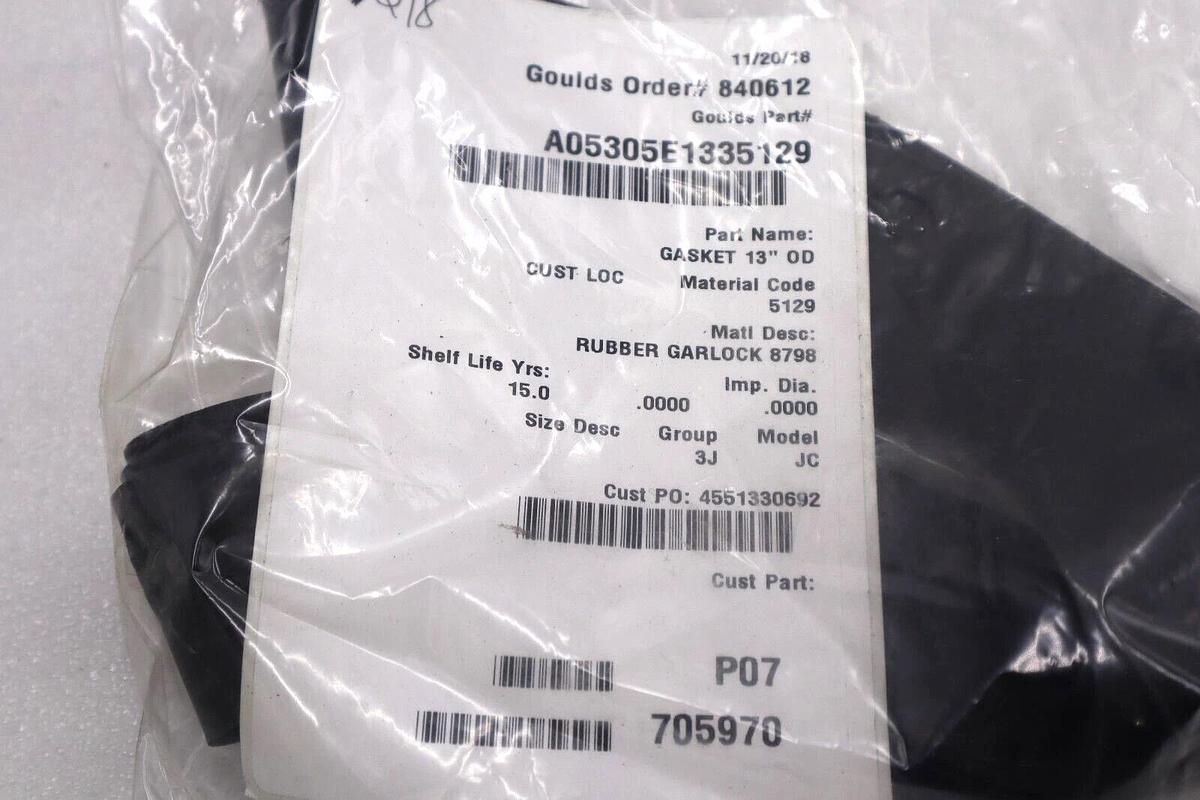 NEW GOULD A05305E1335129 RUBBER GARLOCK 8798 GASKET 13" 0D #L-472