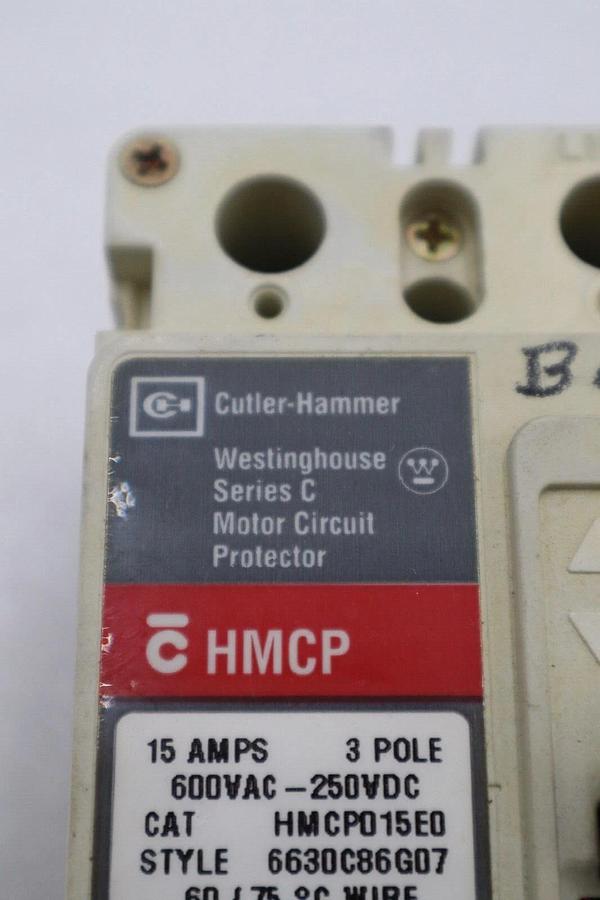 Used HMCP015E0 Cutler Hammer Motor Circuit Protector 15A 3P 600V STOCK 4055-A