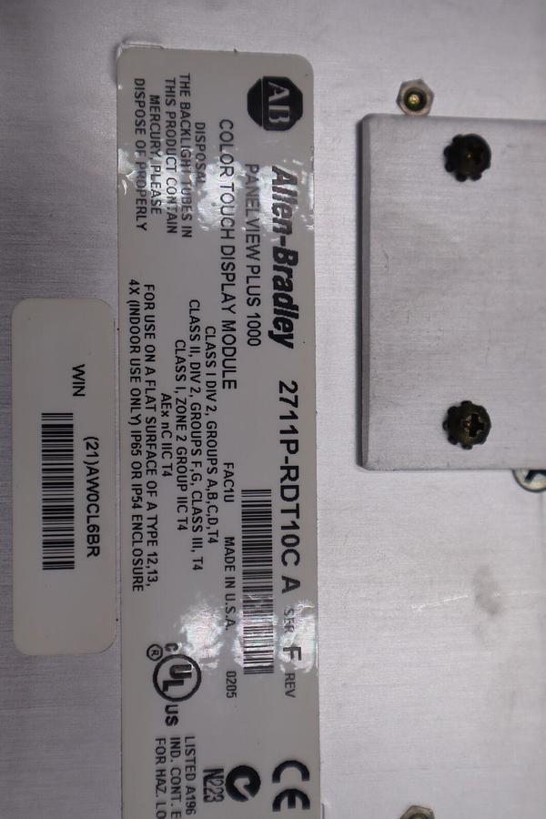 Used ALLEN BRADLEY 2711P-T10C6B1 SER A PANELVIEW PLUS 1000 COLOR DISPLAY STOCK 1893