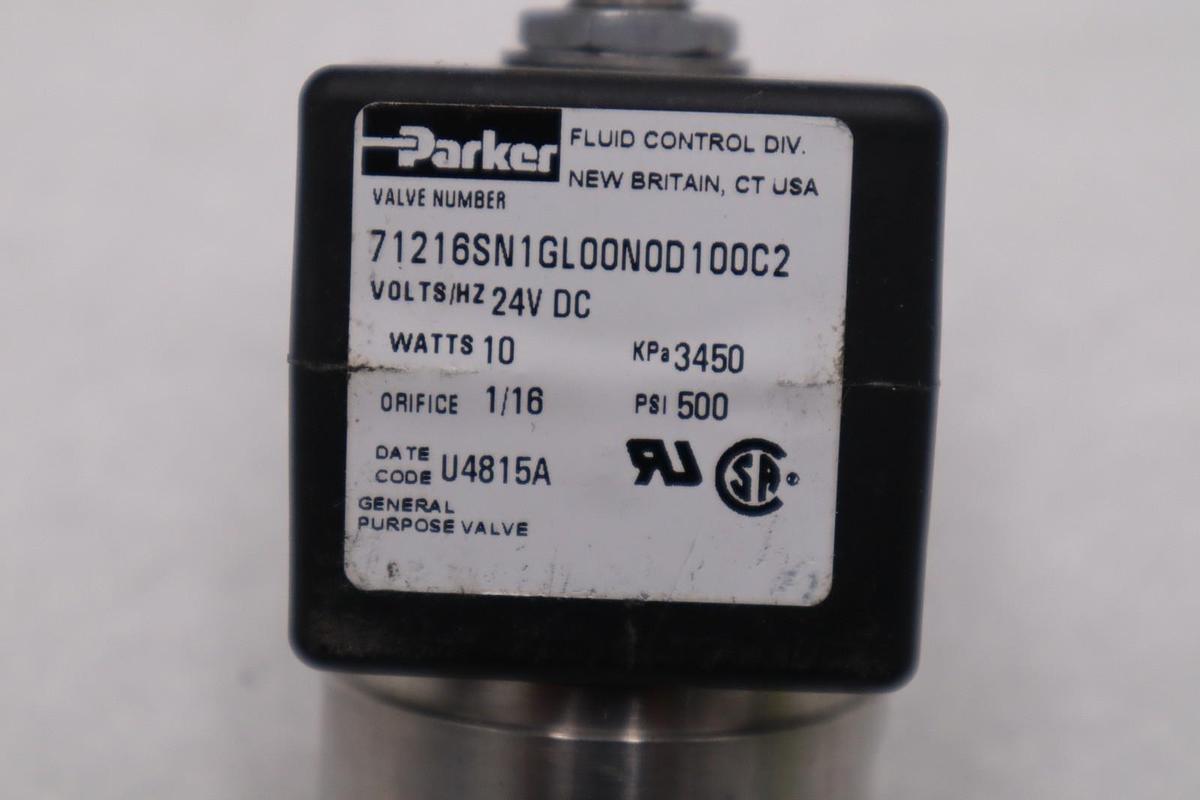PARKER 71216SN1GL00N0D100C2 24VDC PSI 500 1/16 10WATTS STOCK H1329A