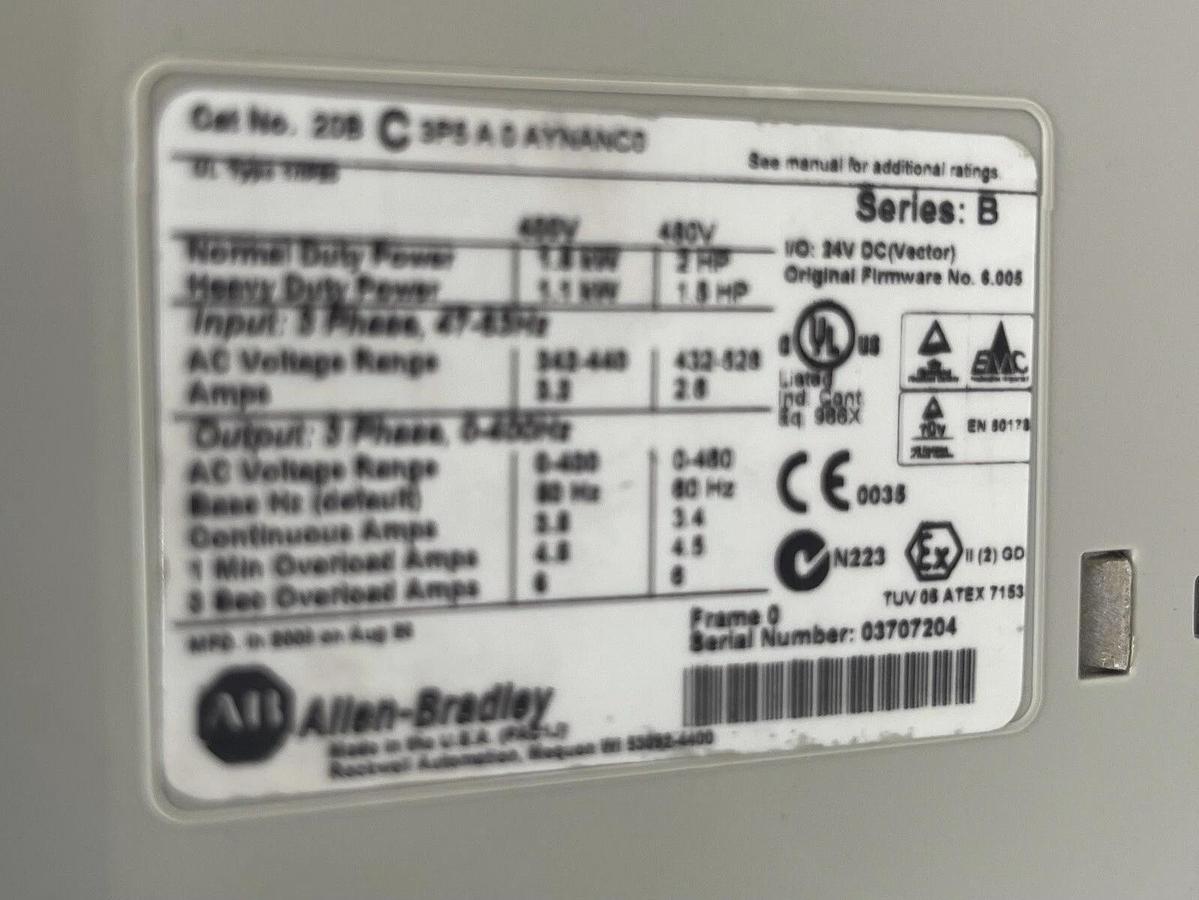 Used Allen-Bradley PowerFlex 700 2HP 20BC3P5A0AYNANC0 Series B Stock 2156