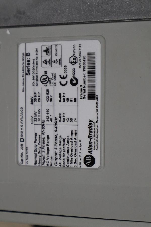 NEW ALLEN BRADLEY 20BD040A0AYNANC0 POWERFLEX 700 DRIVE VFD 30 HP 480 V STK 608-A
