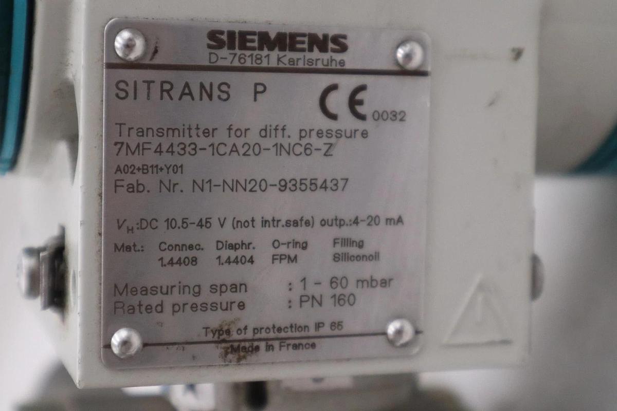 Used SIEMENS 7MF4433-1CA20-1NC6-Z SITRANS P DIFFERENTIAL PRESSURE TRANSMITTER GF1108