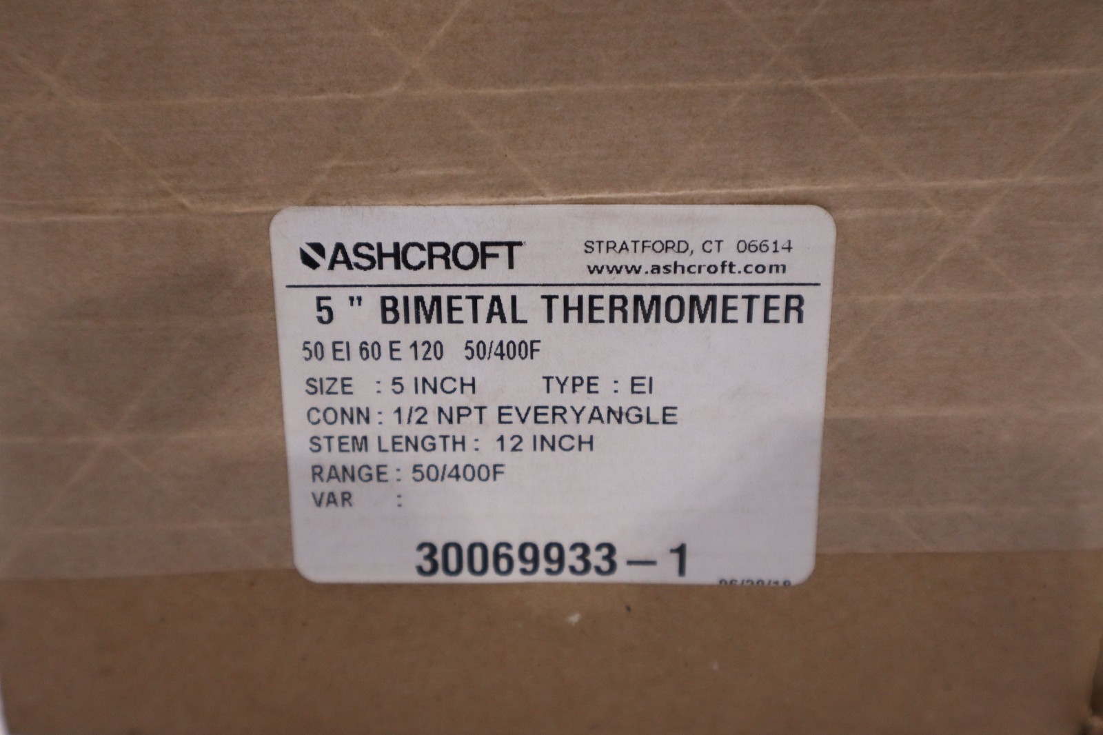 Ashcroft 5" Bimetal Thermometer 50 EL 60 E 120 50/400F - STOCK GF437