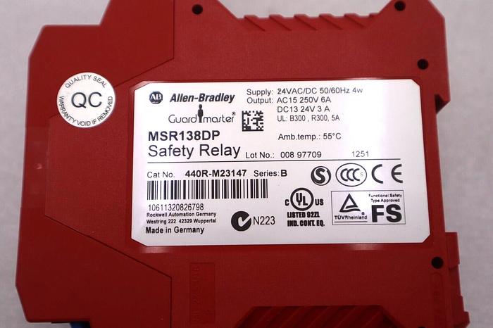 Used Allen-Bradley MSR138DP Monitoring Safety Relay 24VAC DC 50/60Hz Stock #K-1748
