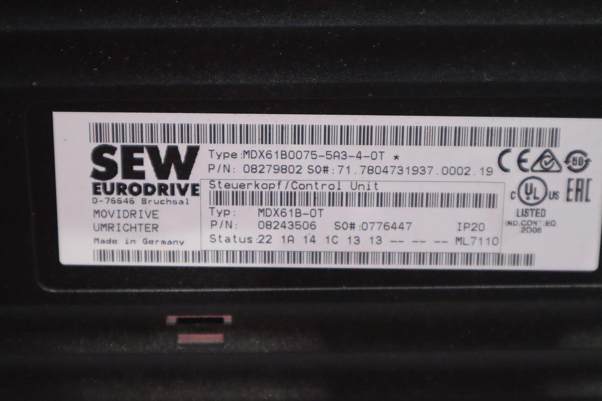 Used Sew Eurodrive MDX60A0040-5A3-4-00 Movidrive Drive Inverter H-771C