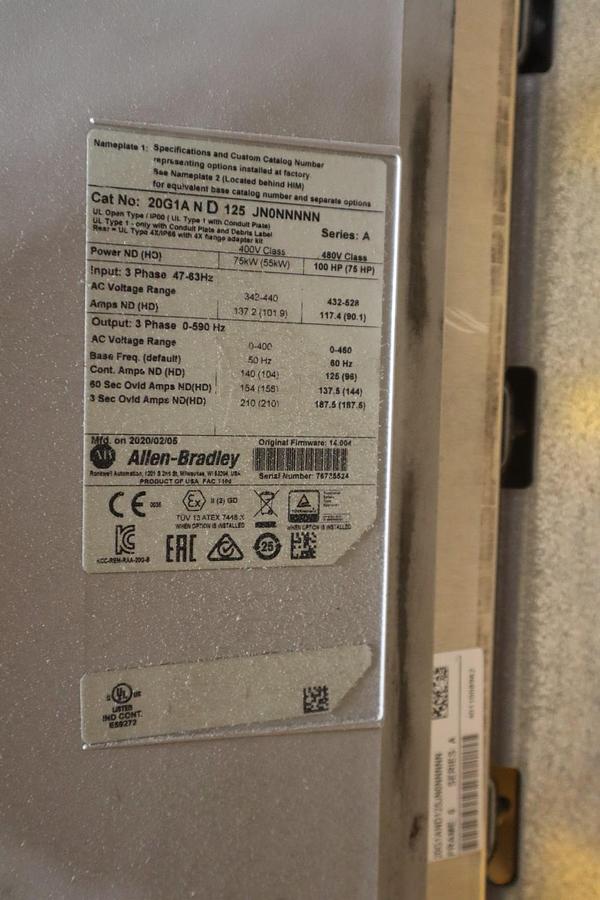 Used ALLEN BRADLEY Powerflex 755 20G1AND125JN0NNNNN 480V 100HP DRIVE VFD #CC103