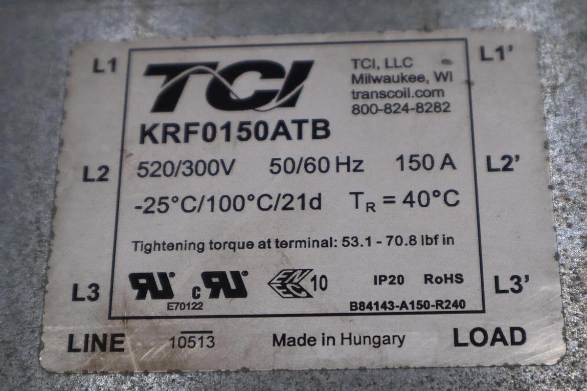 Used TCI TRANS COIL KRF0150ATB EMI/RFI (KRF) FILTER 480 VOLT STOCK 5788
