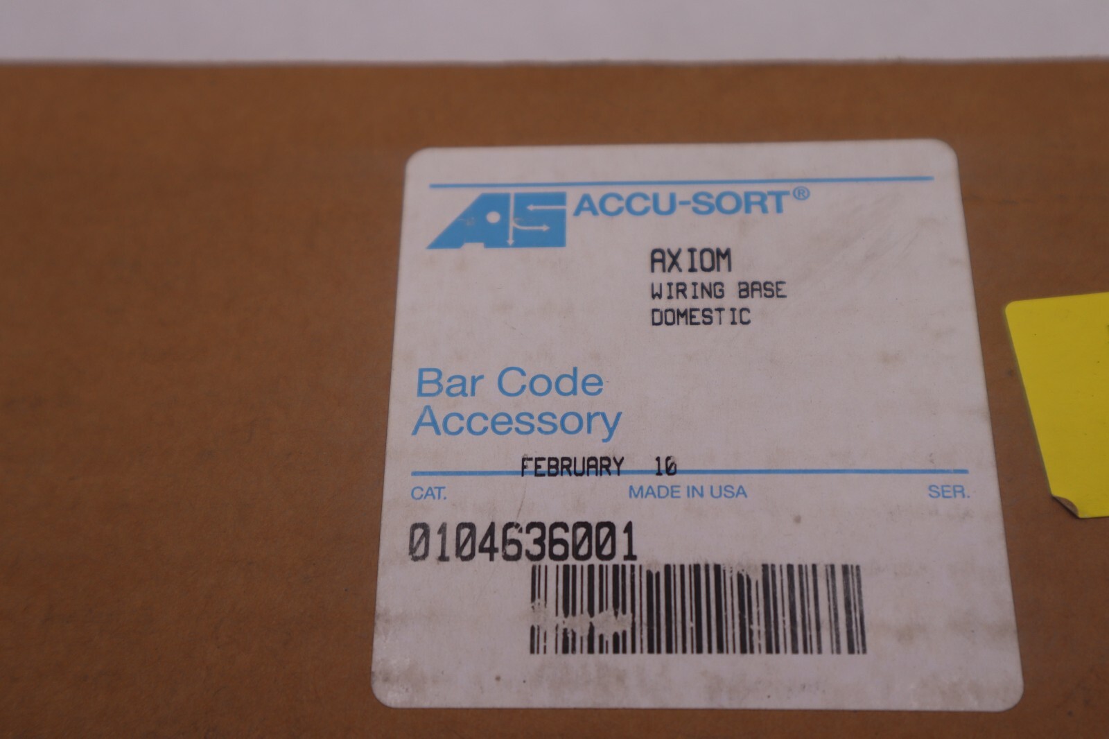 Used ACCU-SORT 104636001 BARCODE ACCESSORY AXIOM WIRING BASE STOCK #043-A