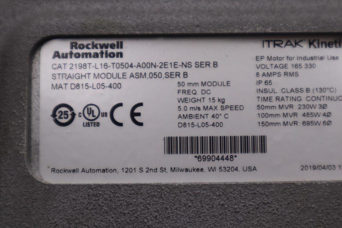 Used Allen Bradley iTrak Kinetix # 2198T-L16-T0504-A00N-2E1E-NS Ser. B AB STOCK 4981