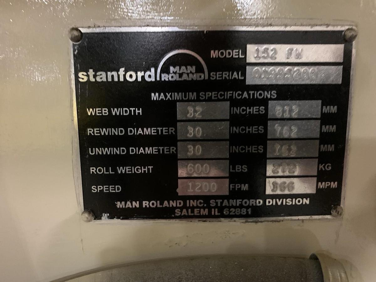 Used 32" WIDE STANFORD MAN ROLAND MODEL 152 FW DOCTOR REWINDER 30" REWIND CAPACITY