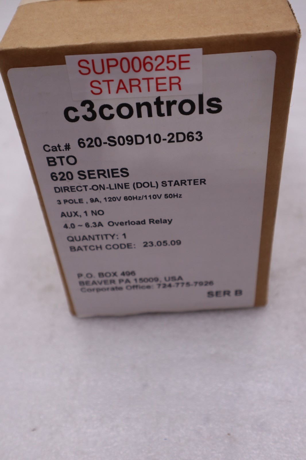 C3 CONTROLS 620-S09D10-2D63 BTO DOL STARTER - STOCK 1535A