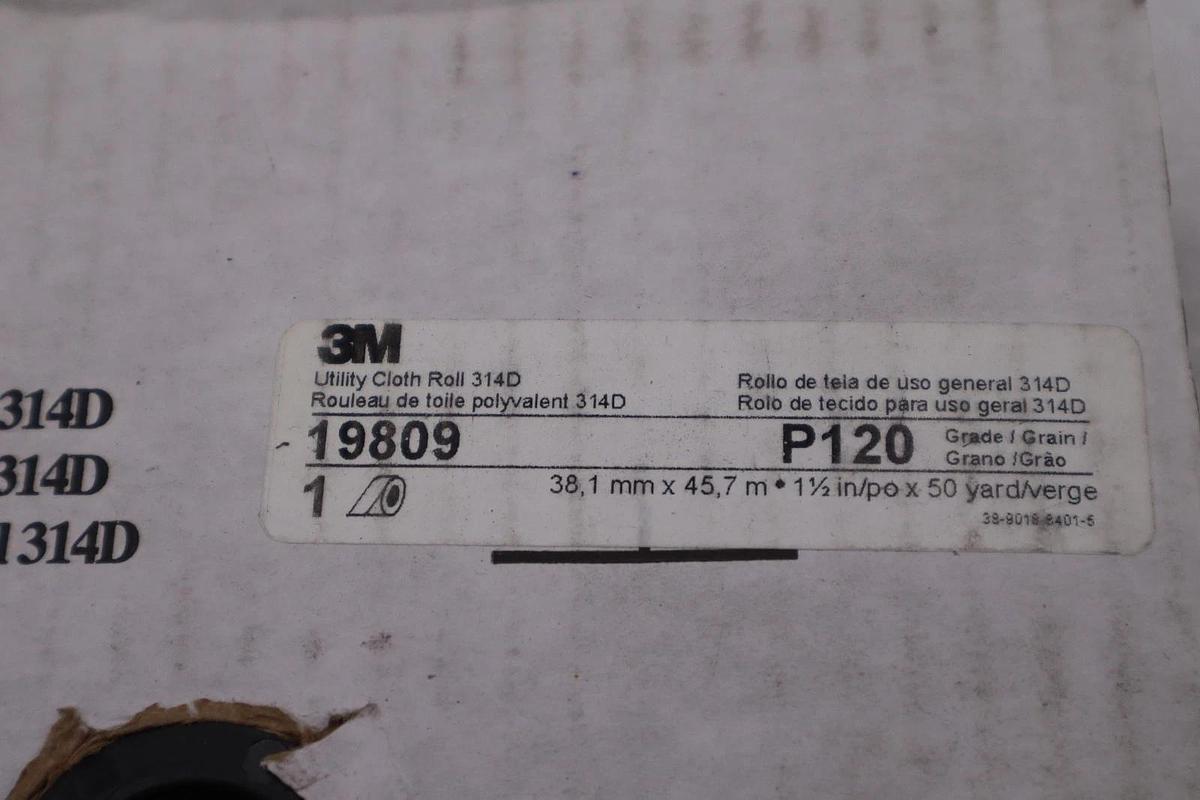 Used 1-1/2" x 50 yard 120 grit UILITY CLOTH ROLL 314C 1 Roll SAND SHOP 3M 19809 H341