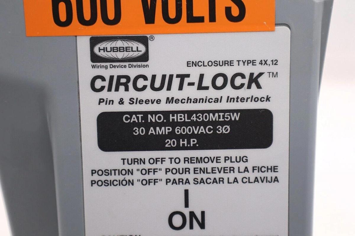 Used HUBBELL HBL430MI5W WIRING DEVICE CIRCUIT LOCK 30 A 600 V 20 HP #L-215