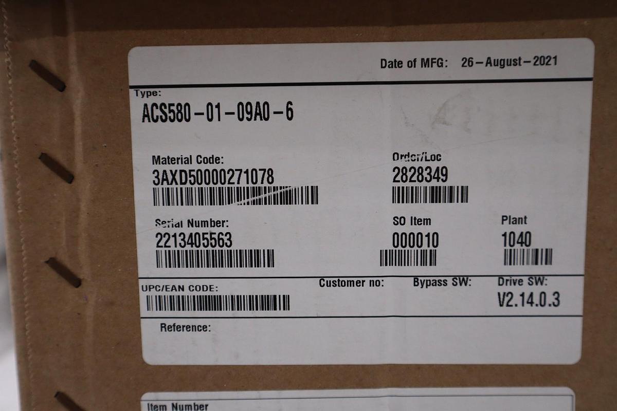 ACS580-01-09A0-6 AC DRIVE SERIES GENERAL PURPOSE 3 PHASE 5 HP - STOCK GF37