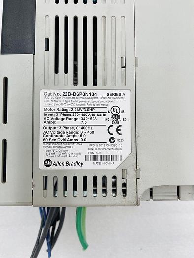 Used Allen Bradley 22B-D6P0N104 /A PowerFlex 40 AC Drive 2.2kW/3HP 6A FRN 6.02 #L-720