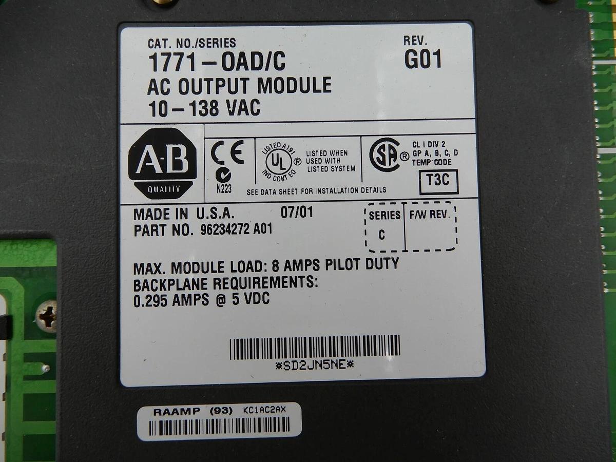 Used ALLEN BRADLEY AC OUTPUT MODULE 1771-OAD SERIES C 10 TO 138V STOCK 686