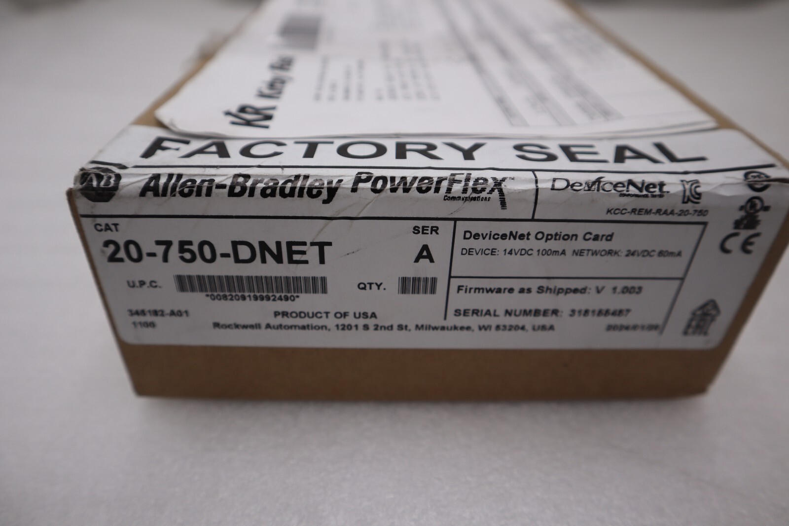 New Sealed 20-750-DNET Allen Bradley PowerFlex 750 DeviceNet Adapter STOCK H50A