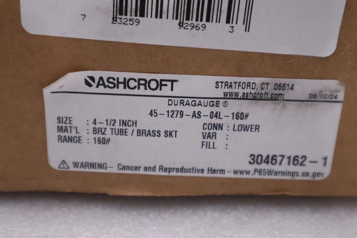 NEW OPEN BOX Ashcroft 45-1279-AS-04L-160# Pressure Gauge 4.5" STOCK GF1370
