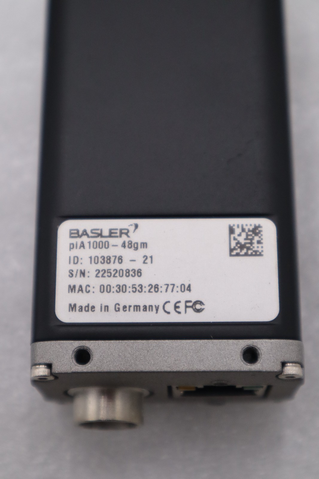 Used BASLER piA1000-48gm MACHINE VISION CAMERA STOCK H1156A