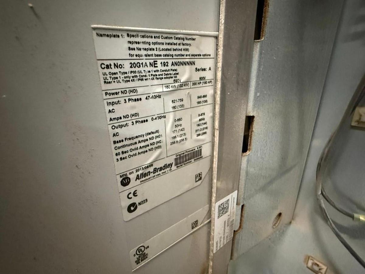 Used 200 HP ALLEN BRADLEY POWERFLEX 755 DRIVE CAT. 20G1ANE192AN0NNNNN 600V