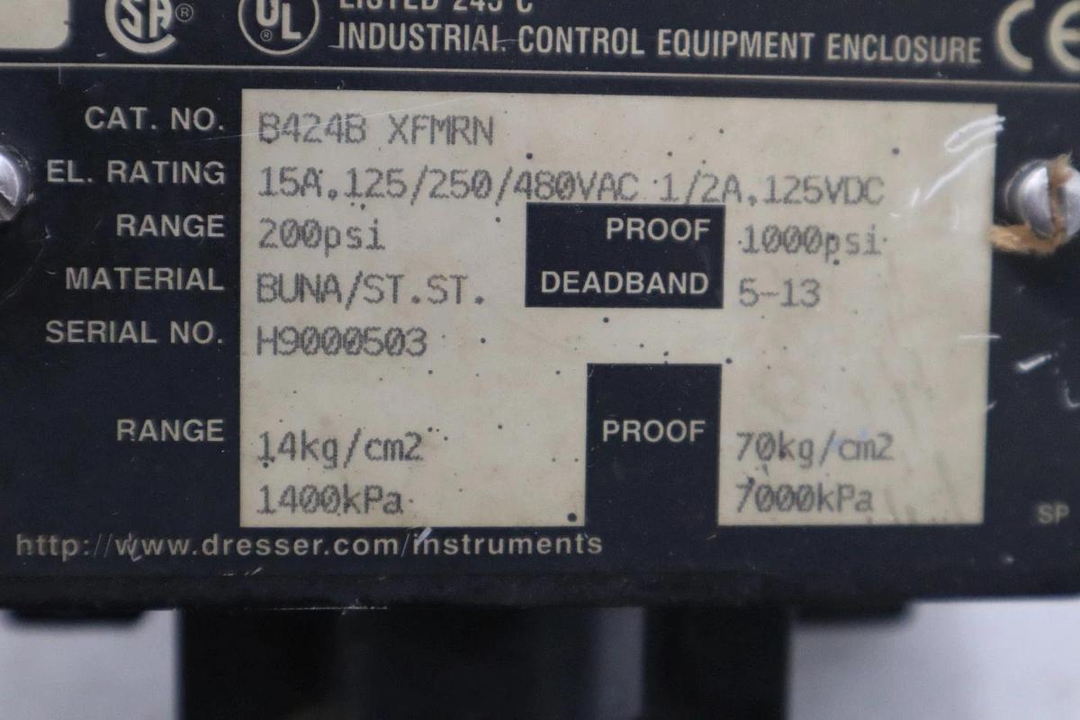 Used ASHCROFT PRESSURE SWITCH CAT #B424B XFMRN STOCK GF372