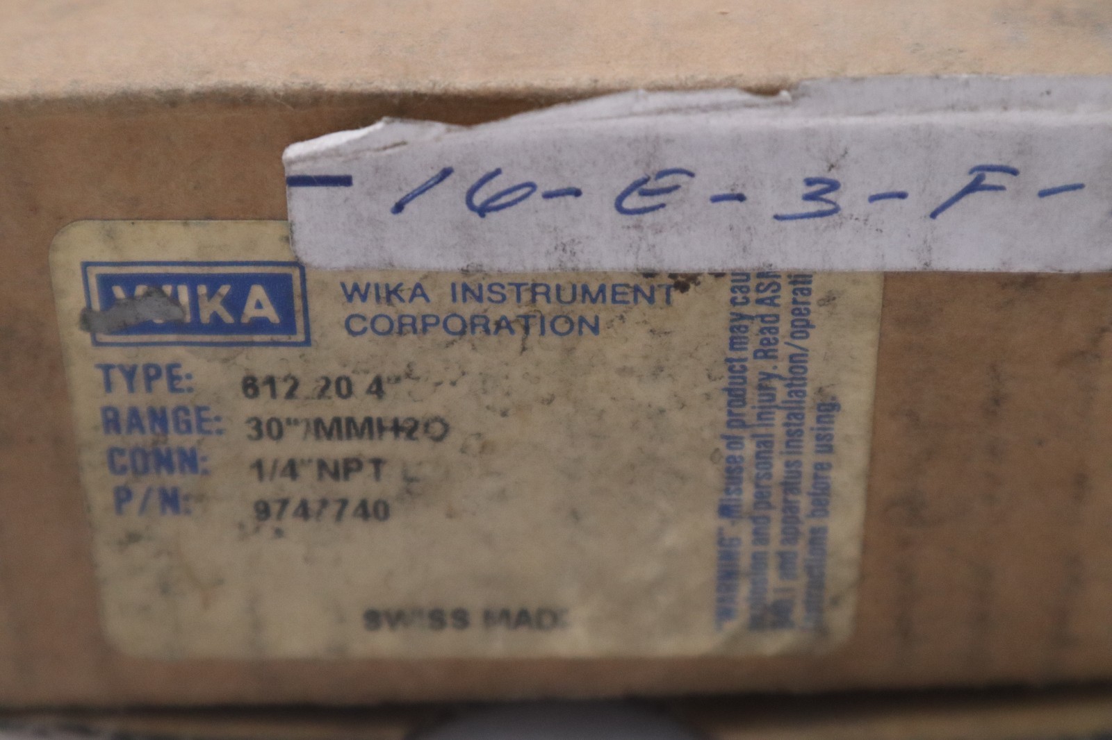 Wika 612.20 4" Gauge 0-30 mmh20 9747740 1/4" NPT - STOCK GF686A