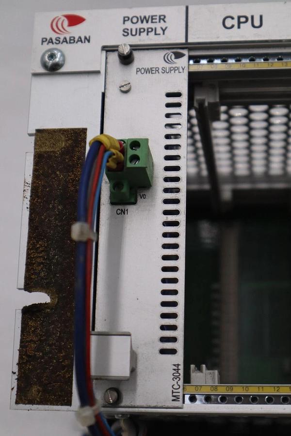 Used PASABAN PLC RACK WITH POWER SUPPLY CARD MODEL MTC-3044 STOCK 4835-A