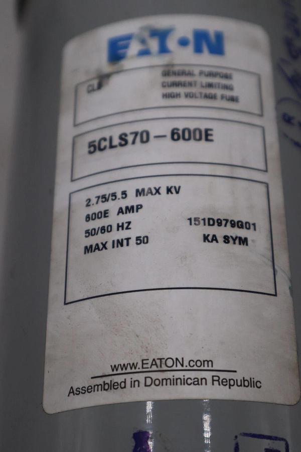 Used CUTLER HAMMER CLS-750 5CLS70-600E 2.75/5.5KV 600E AMP HIGH VOLTAGE FUSE #HS-11